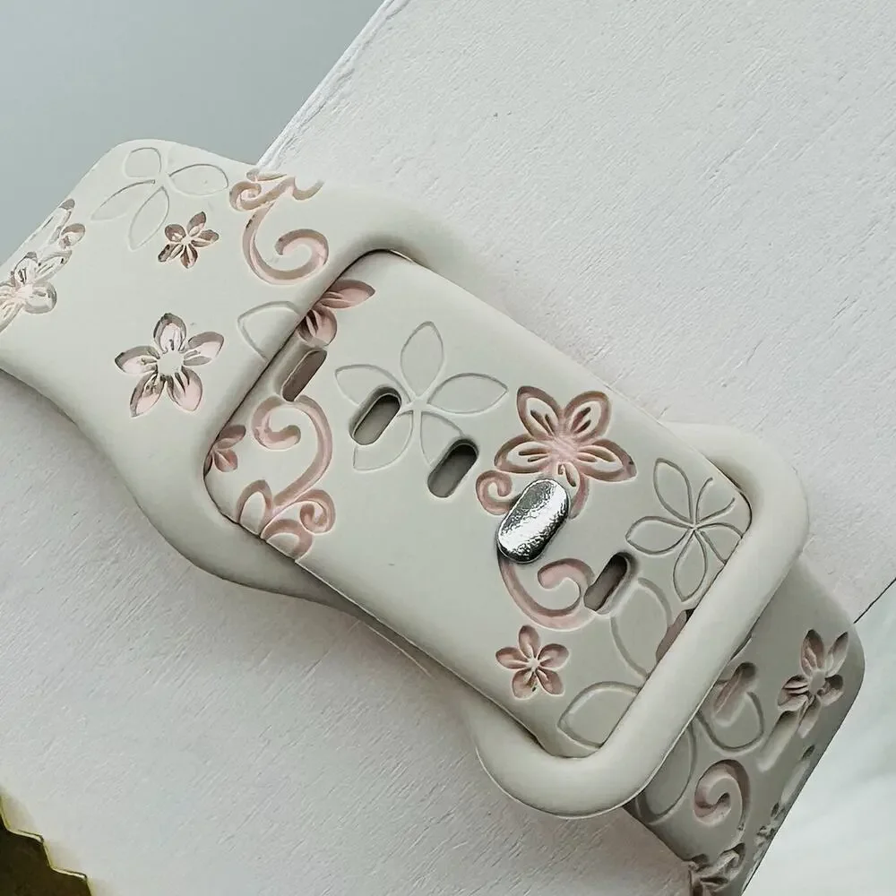 Floral Design Apple Watch Bands in Beige pink 42mm 44mm 45mm 49mm